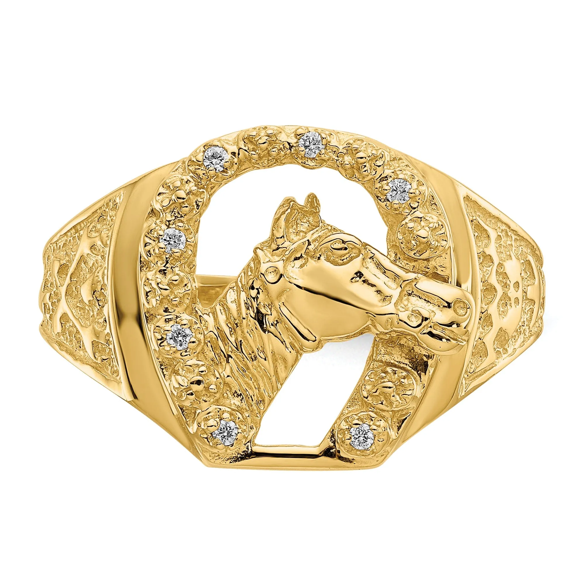 14k Yellow Gold Men's Diamond Horseshoe Ring