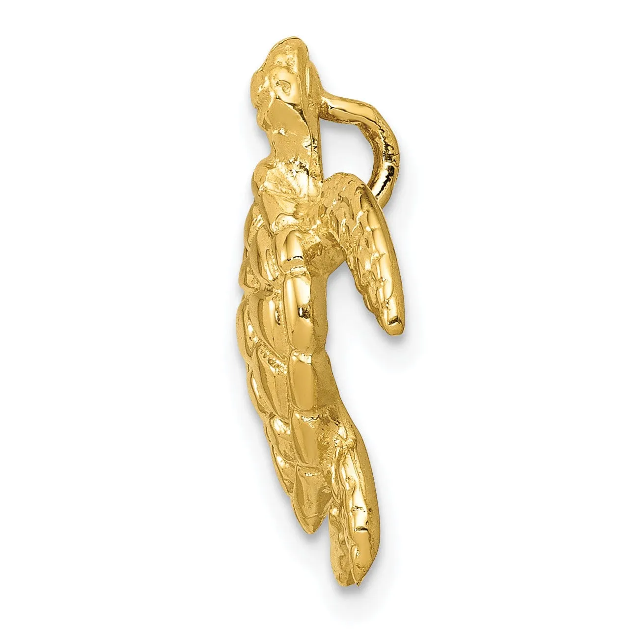 14k Yellow Gold Open Back Casted Textured Solid Polished Finish Large Sea Turtle Chain Slide. Will Not Fit Omega.