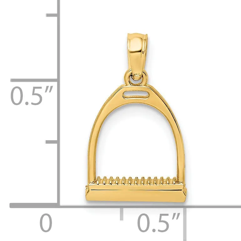 14K Yellow Gold Polished Finish 3-D Small Horse Stirrup Pendant