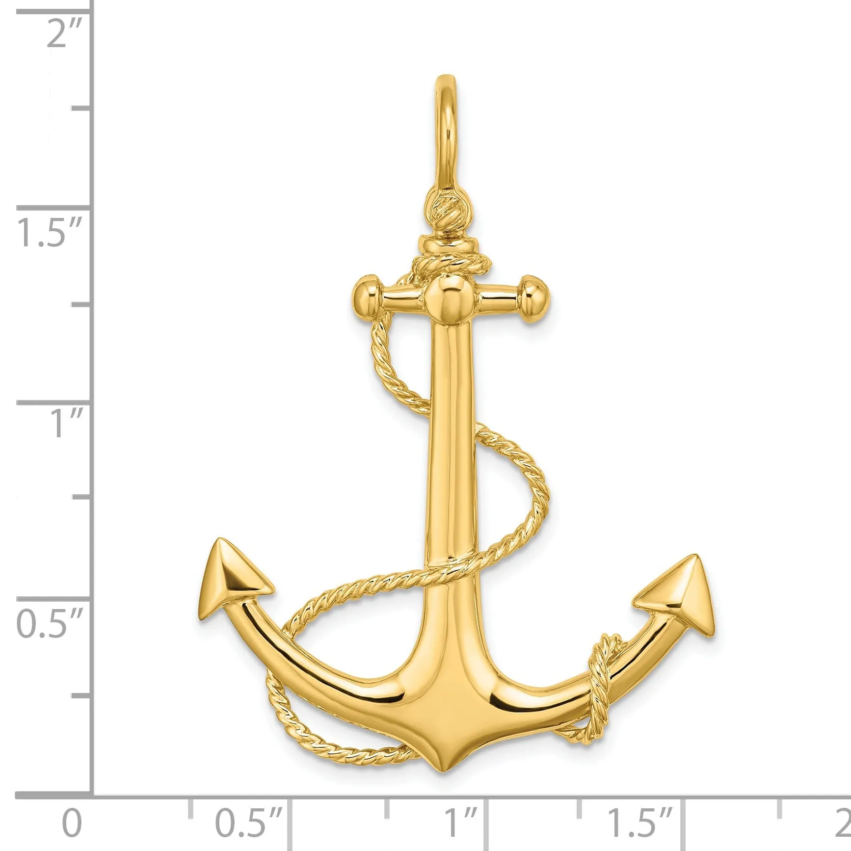 14K Yellow Gold Polished Finish 3-Dimensional Large Anchor with Rope Design Charm Pendant