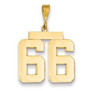 14k Yellow Gold Polished Finish Large Size Number 66 Charm Pendant