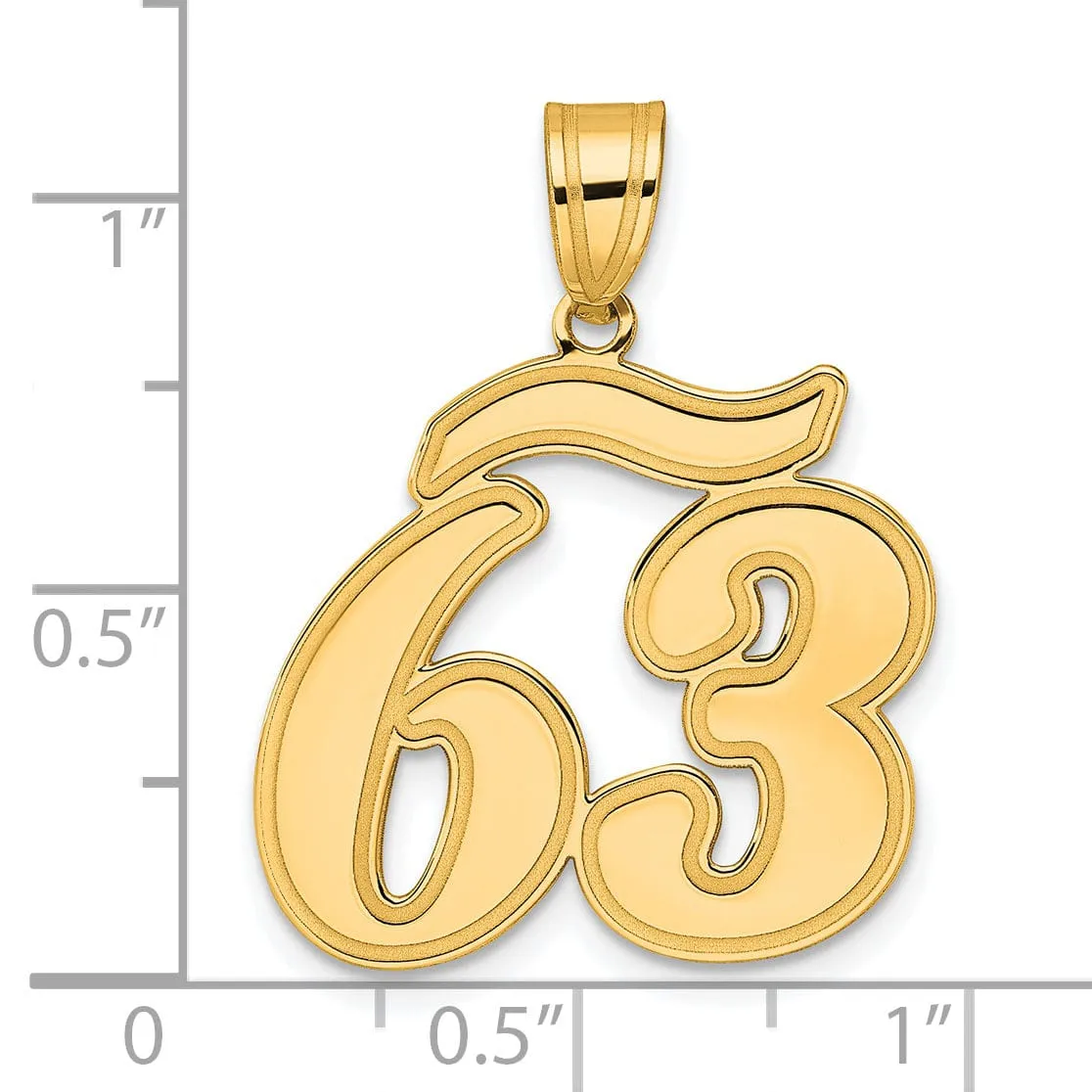 14k Yellow Gold Polished Finish Script Design Number 63 Charm Pendant
