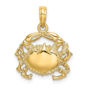 14k Yellow Gold Polished Textured Finish Crab Charm Pendant