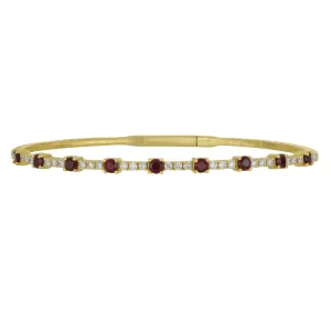 14k Yellow Gold Ruby and Diamond Line Bangle Bracelet, RU=1.09tw D=0.53tw GH/SI