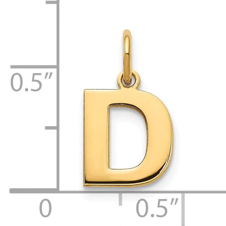 14k Yellow Gold  Small Size Letter D Initial Block Pendant