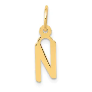 14k Yellow Gold Small Slanted Block Letter N Initial Pendant