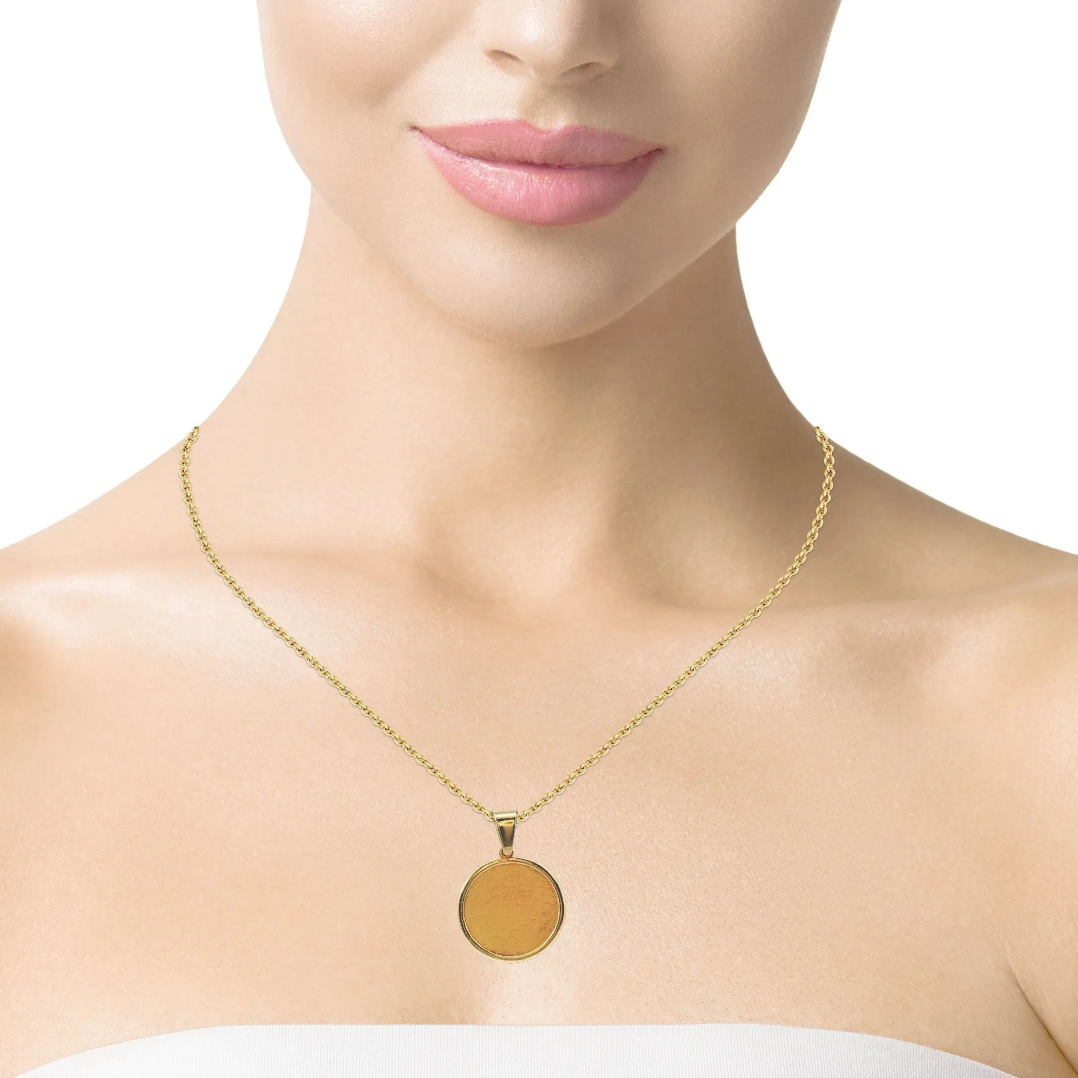 14K Yellow Gold Small Solid Circle Picture Pendant