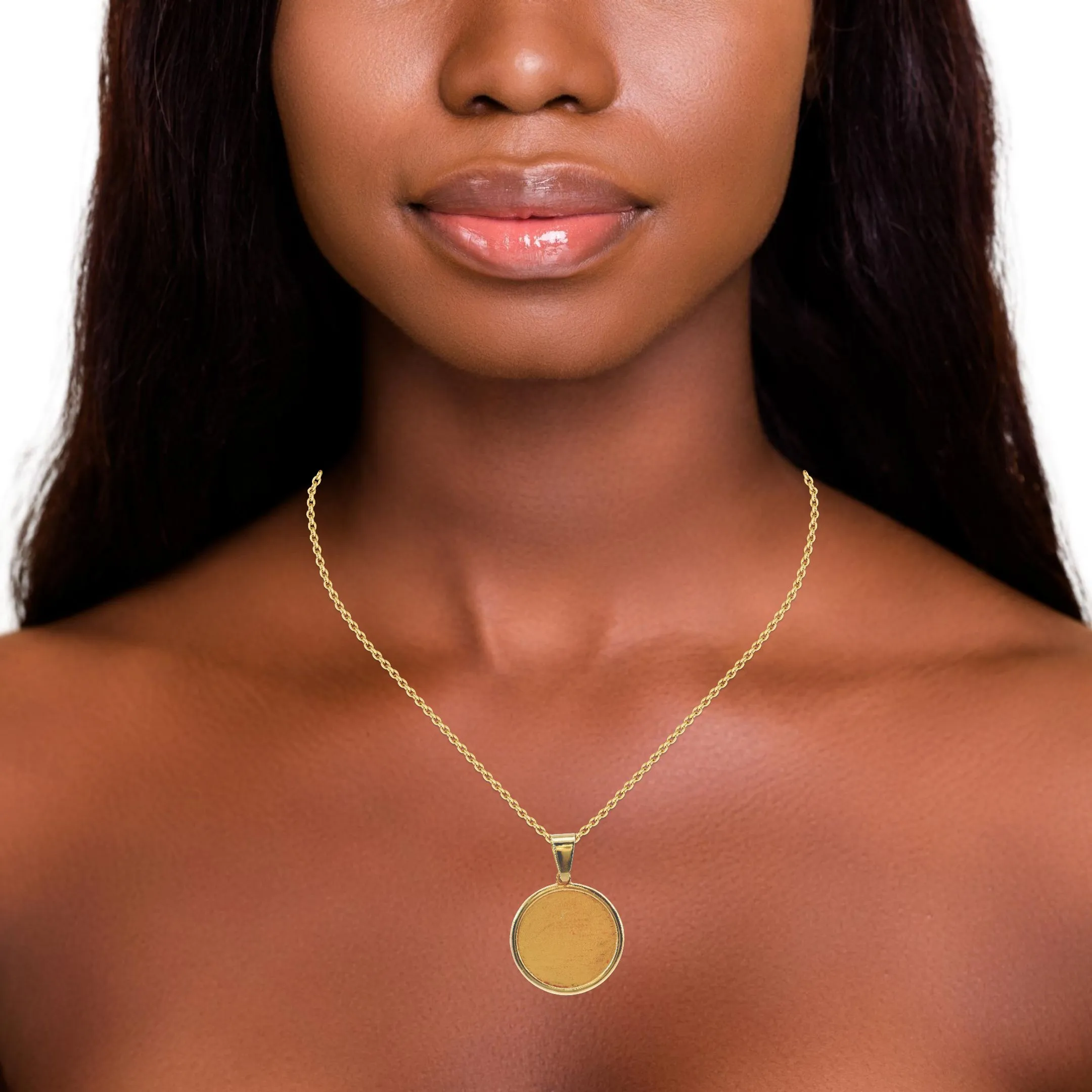 14K Yellow Gold Small Solid Circle Picture Pendant