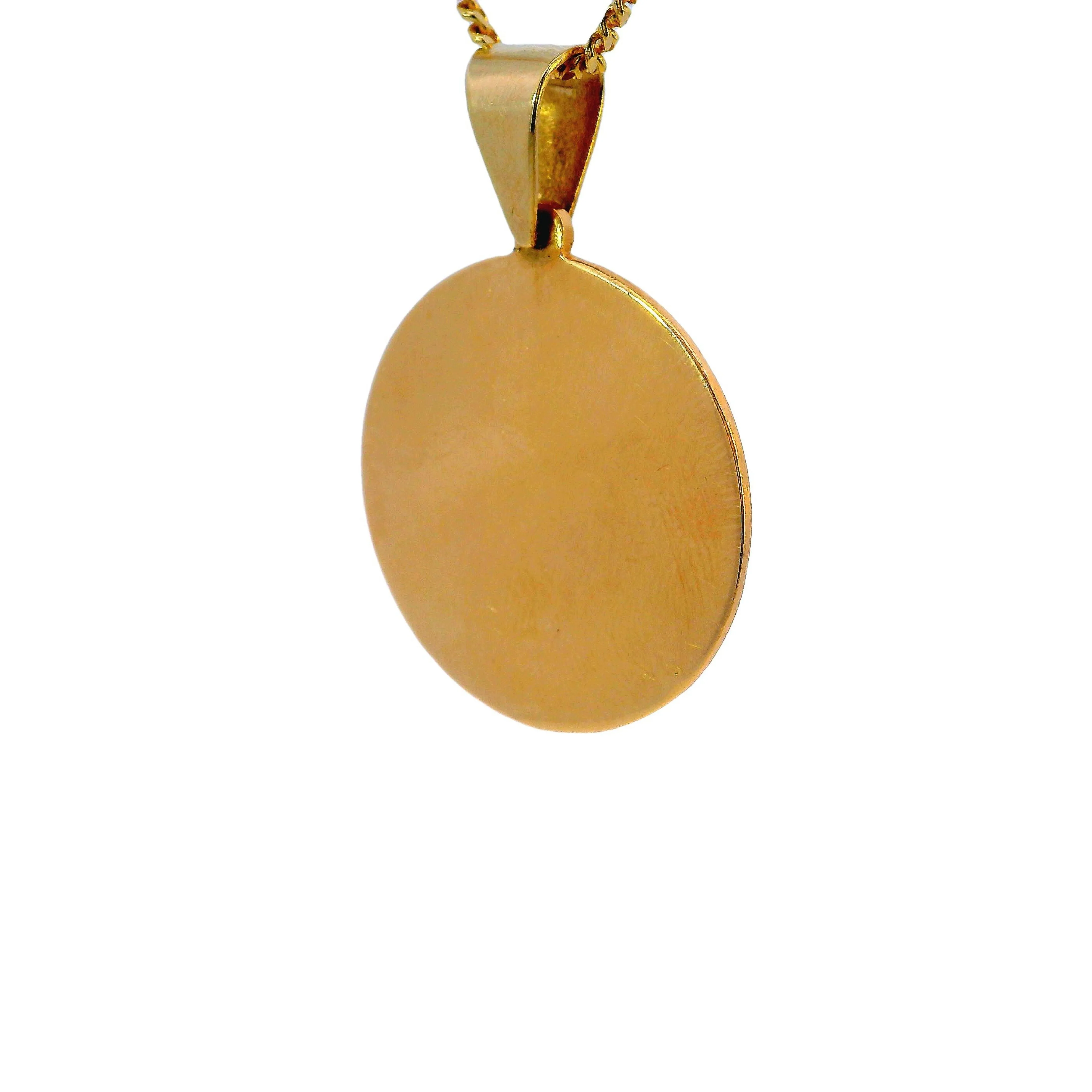 14K Yellow Gold Small Solid Circle Picture Pendant