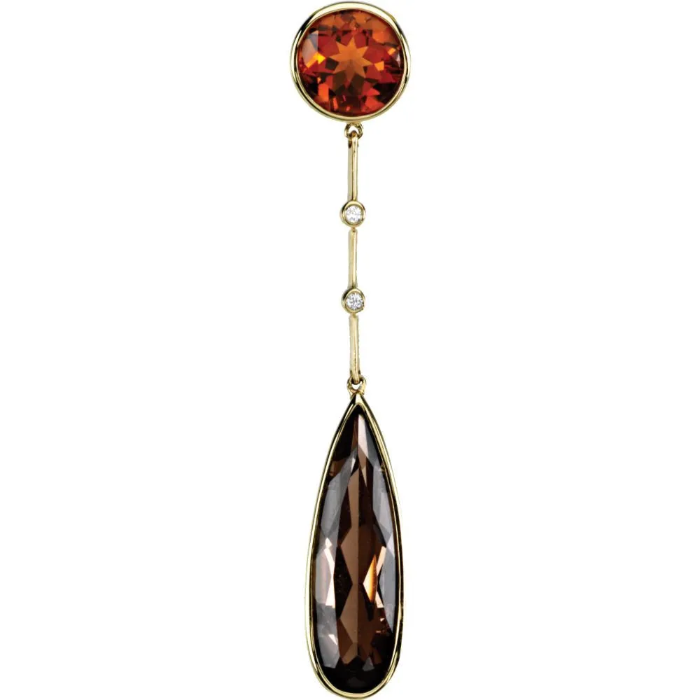 14k Yellow Gold Smoky Quartz, Madeira Citrine & .02 CTW Diamond Pendant