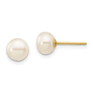 14k Yellow Gold White Button Pearl Earrings