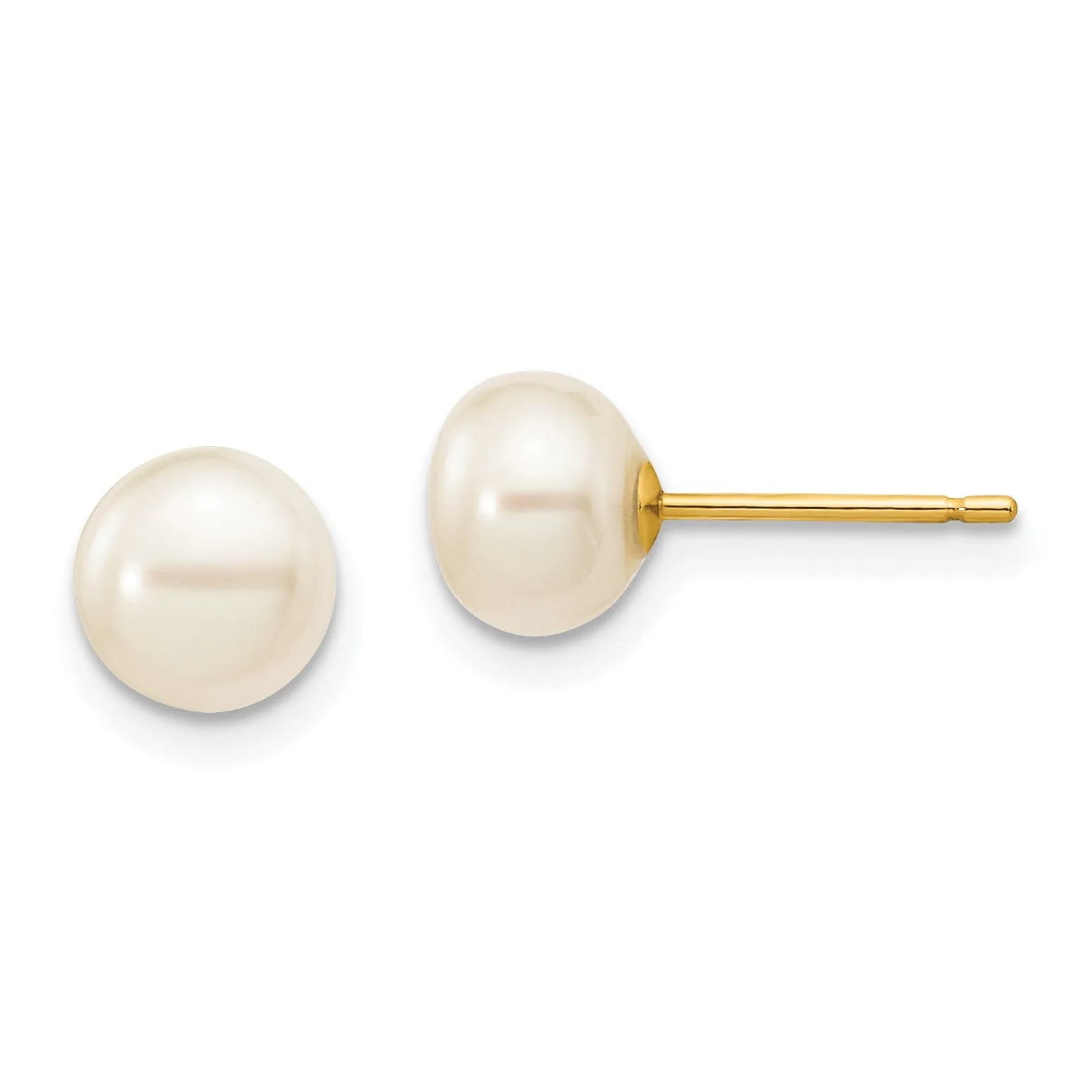 14k Yellow Gold White Button Pearl Earrings