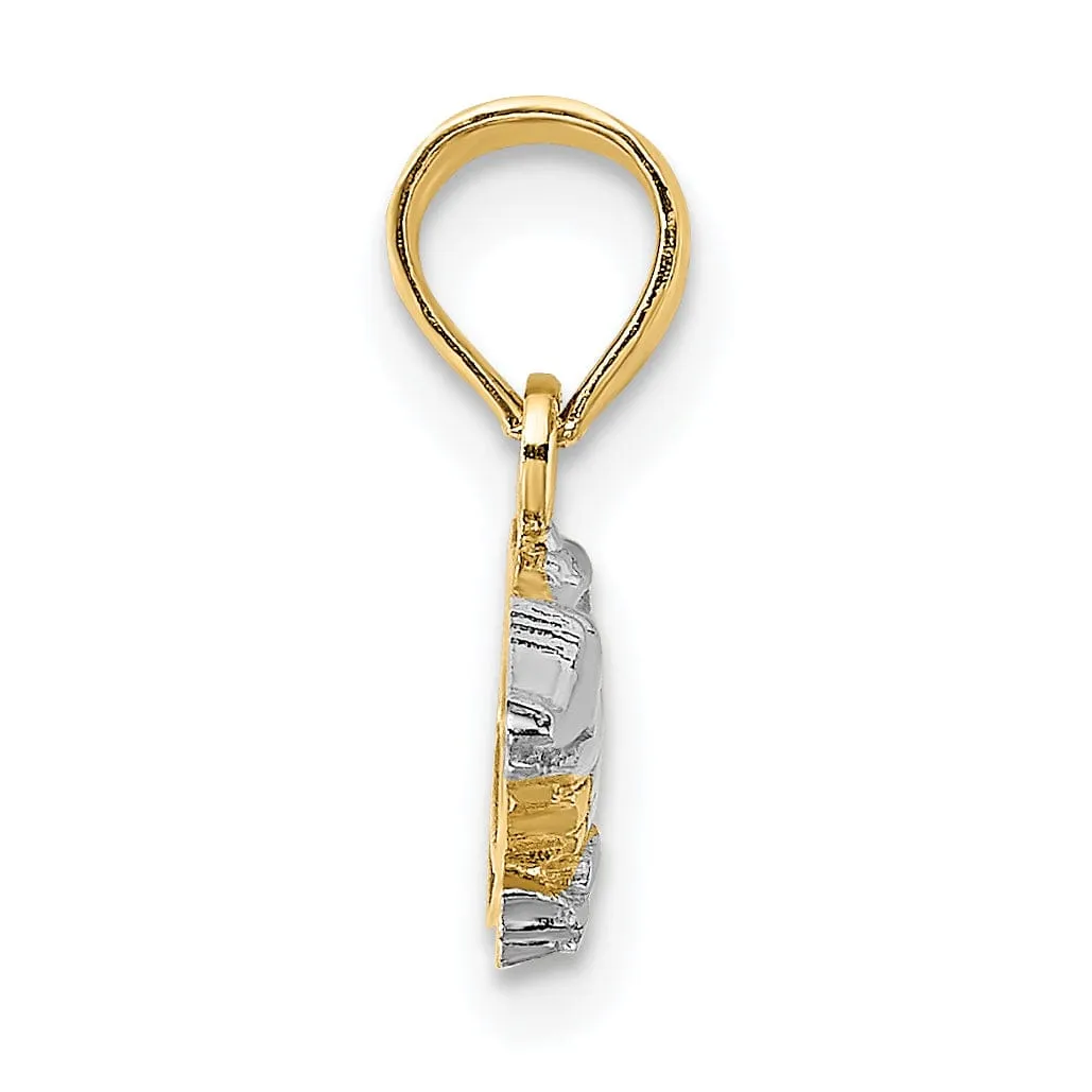 14k Yellow Gold White Rhodium Textured Polished Finish 2-Dimensiona  Alligator Charm Pendant