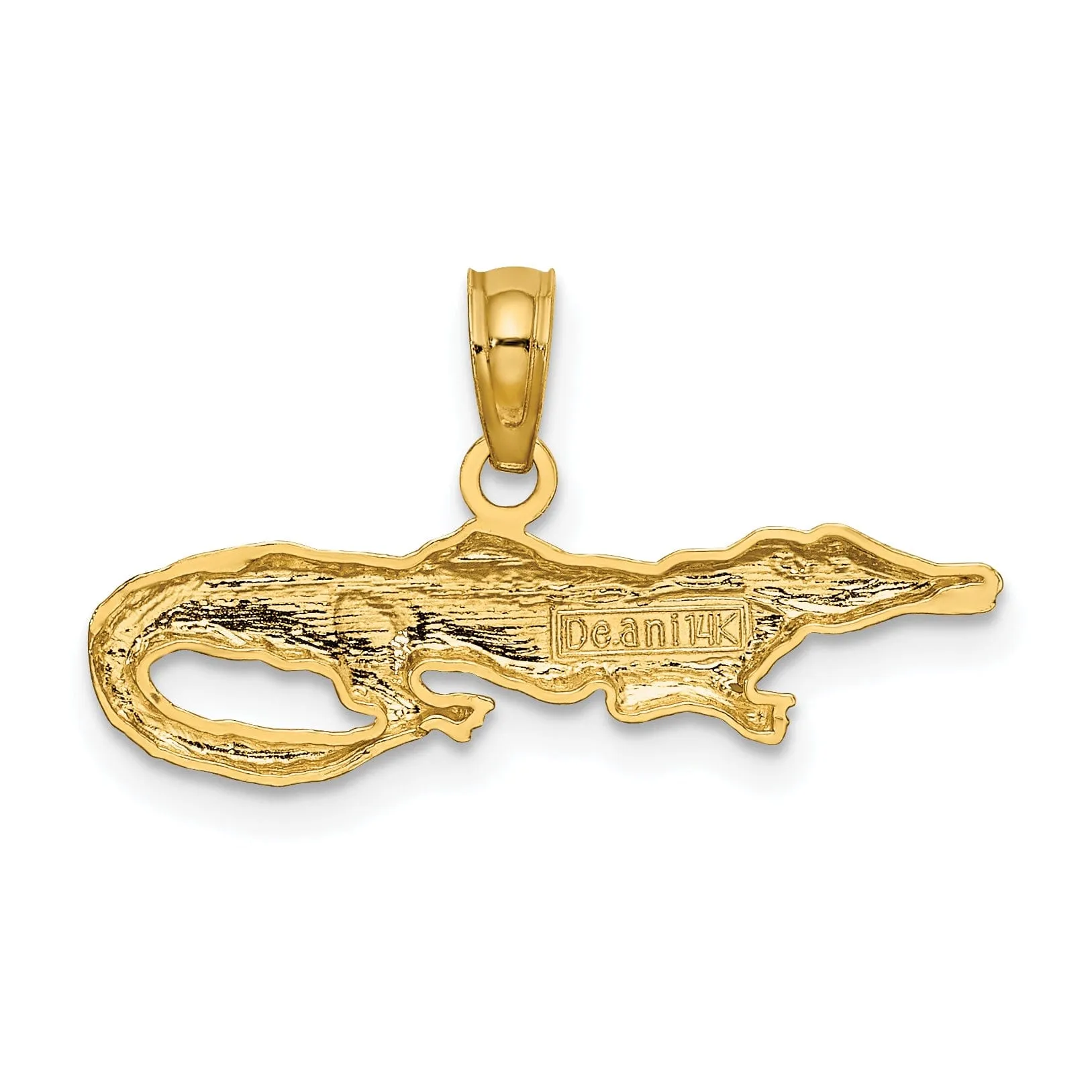 14k Yellow Gold White Rhodium Textured Polished Finish 2-Dimensiona  Alligator Charm Pendant