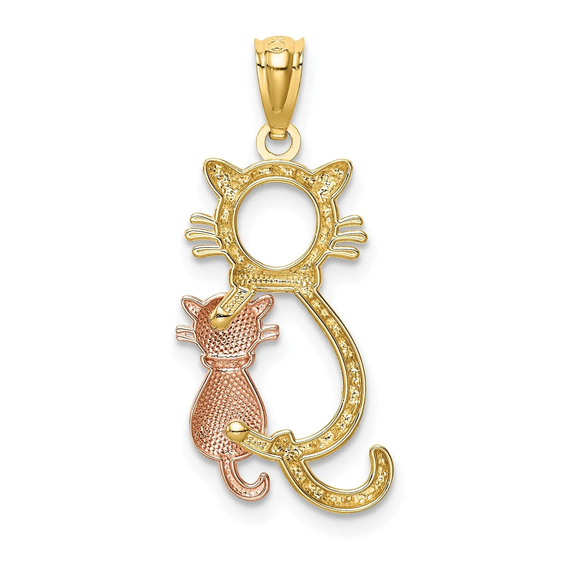 14k Yellow Rose Gold Polished Diamond Cut Polished Finish Concave Shape 2-Cats Sitting Design Charm Pendant