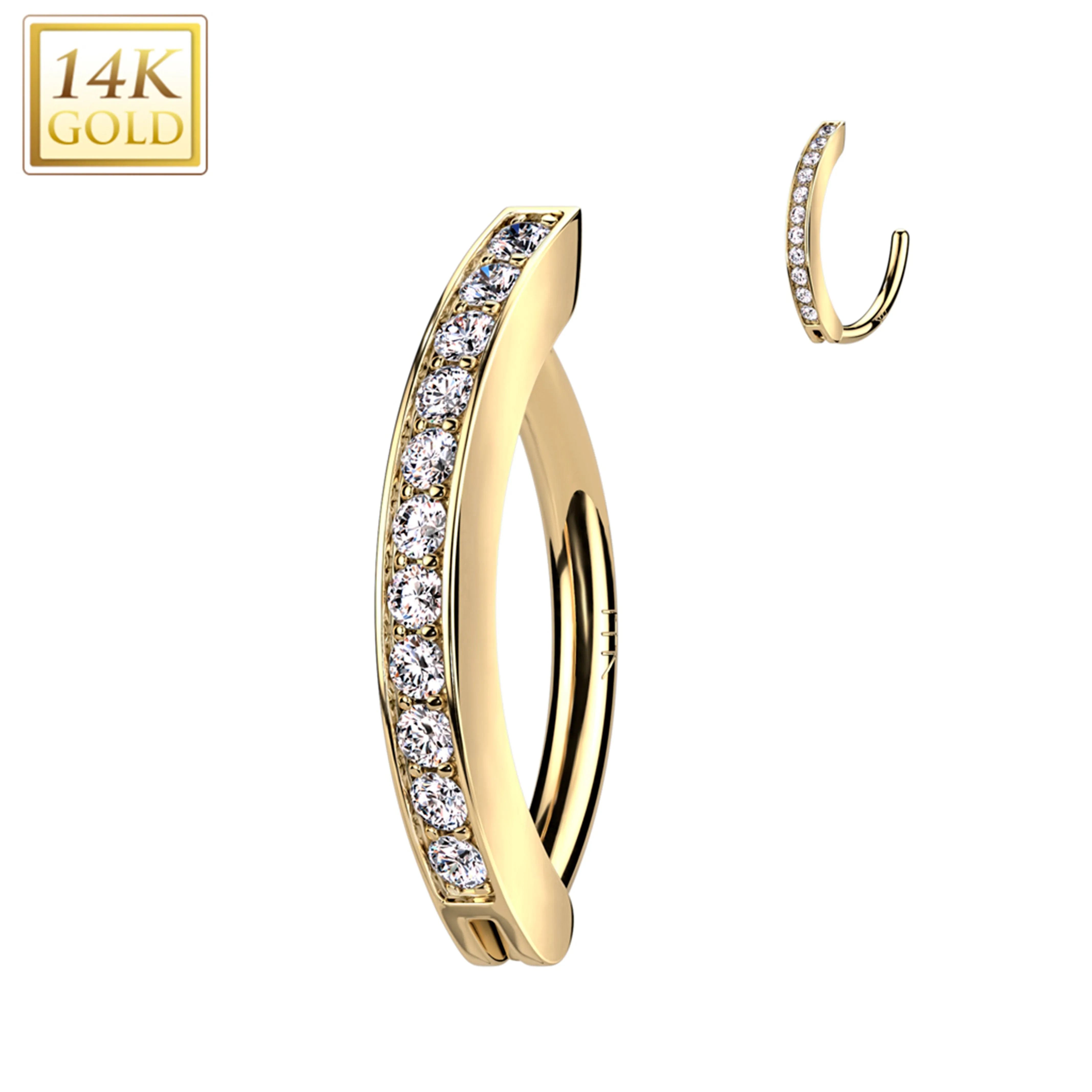 14kt Solid Yellow Gold Cubic Zirconia Segment Style Belly Ring