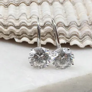 14KT White Gold Round CZ Stone Lever Back Earrings 7.5mm