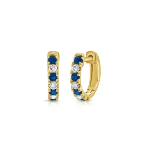 14KY Alternating Blue Sapphire and Diamond Huggies