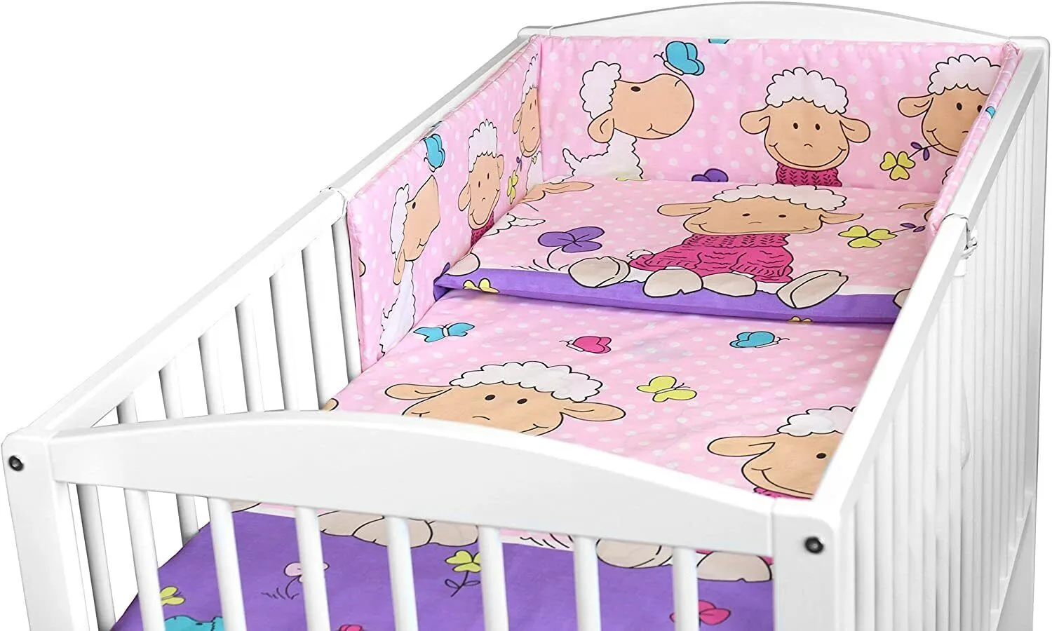 14Pc Sheep Pink Baby Full Bedding Set Nursery Pillow Duvet Bumper Fit Cot 120x60