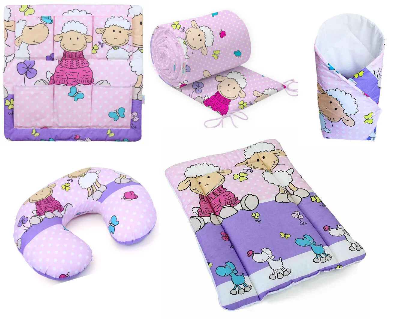 14Pc Sheep Pink Baby Full Bedding Set Nursery Pillow Duvet Bumper Fit Cot 120x60