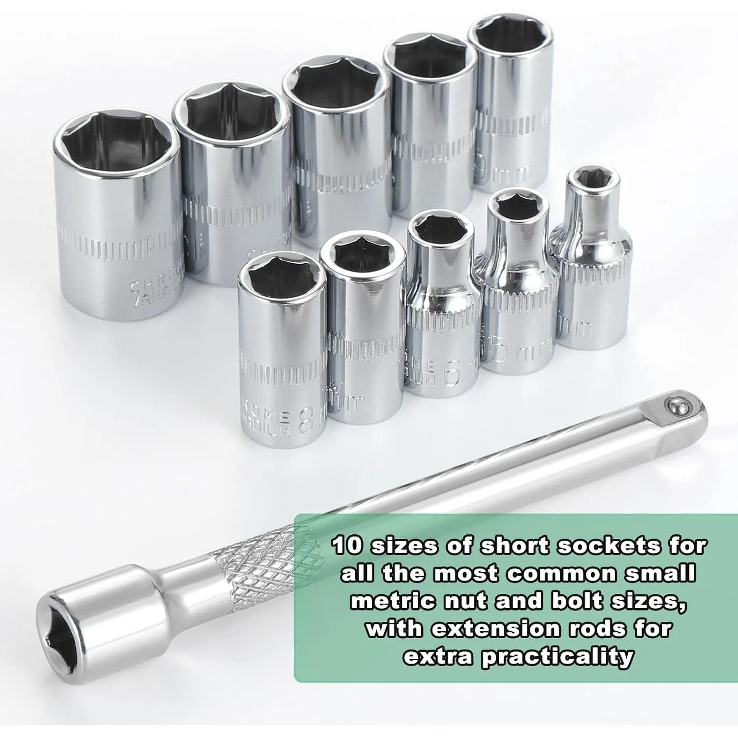 1/4" Drive Socket Set with Ratchet & Extension Bar | 10 Pieces (4-13mm)
