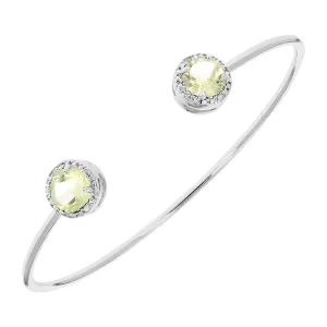 1.50 cttw Lemon Quartz Bangle Bracelet Brass With Rhodium Plating 7 MM Round