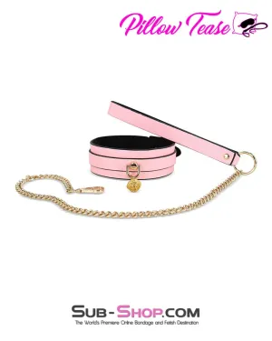 1588DL      Belled Princess Pink Bondage Collar with Gold Hardware and Leash