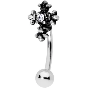 16 Gauge 5/16 Clear Gem Renaissance Cross Curved Eyebrow Ring
