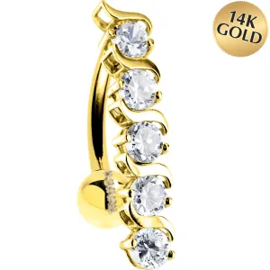 16 Gauge Solid 14KT Yellow Gold Top Drop Cubic Zirconia Delight Belly Ring