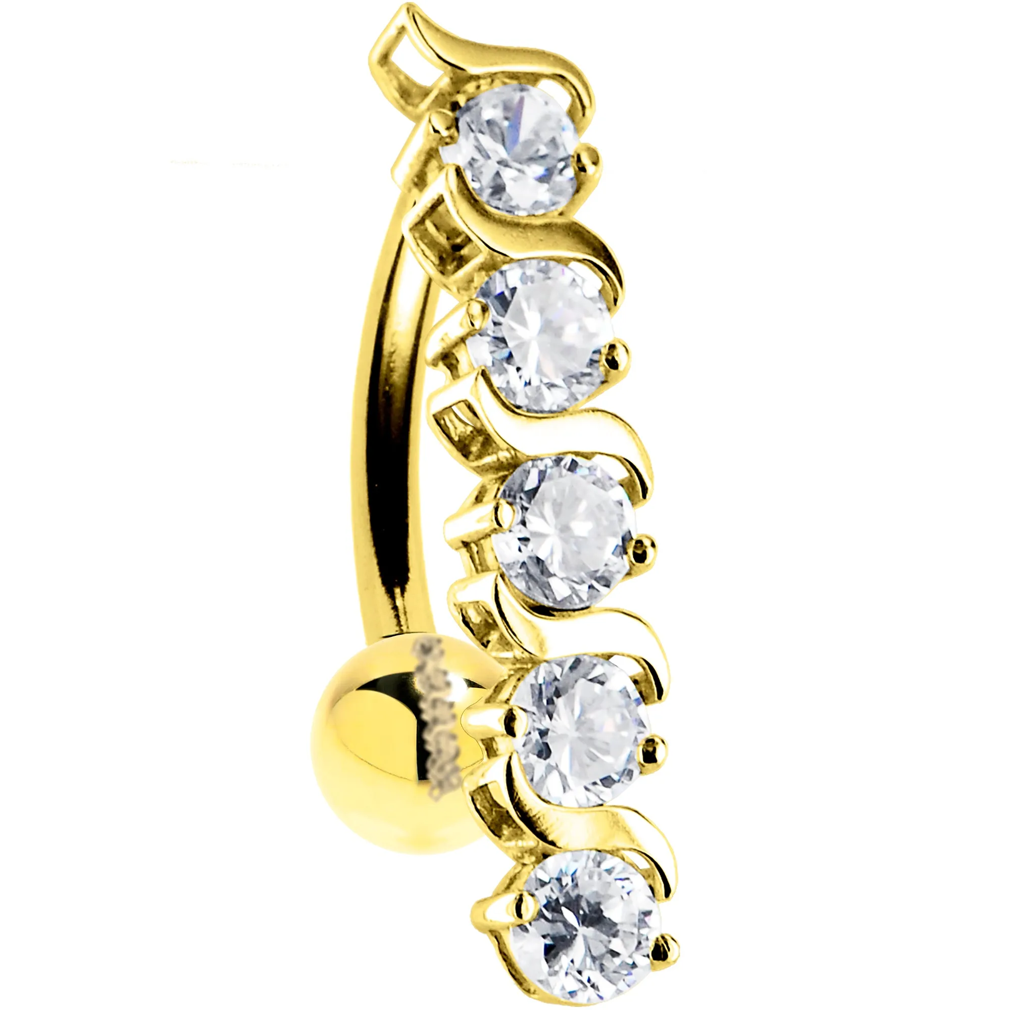 16 Gauge Solid 14KT Yellow Gold Top Drop Cubic Zirconia Delight Belly Ring