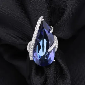 17.8Ct Natural Iolite Blue Mystic Quartz Gemstone Cocktail Ring 925 Sterling Silver