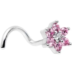 18 Gauge 1/4 Pink and Clear CZ Gem Flower Right Nose Screw