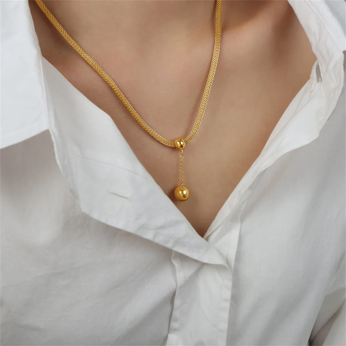 18K Gold-Plated Ball Mesh Chain Pendant Necklace