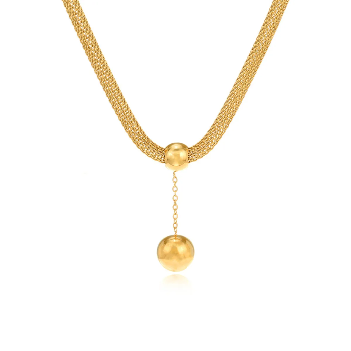 18K Gold-Plated Ball Mesh Chain Pendant Necklace