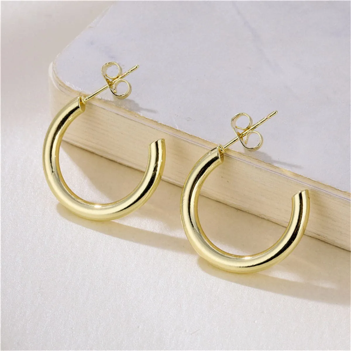 18K Gold-Plated C-Shape Huggie Earrings