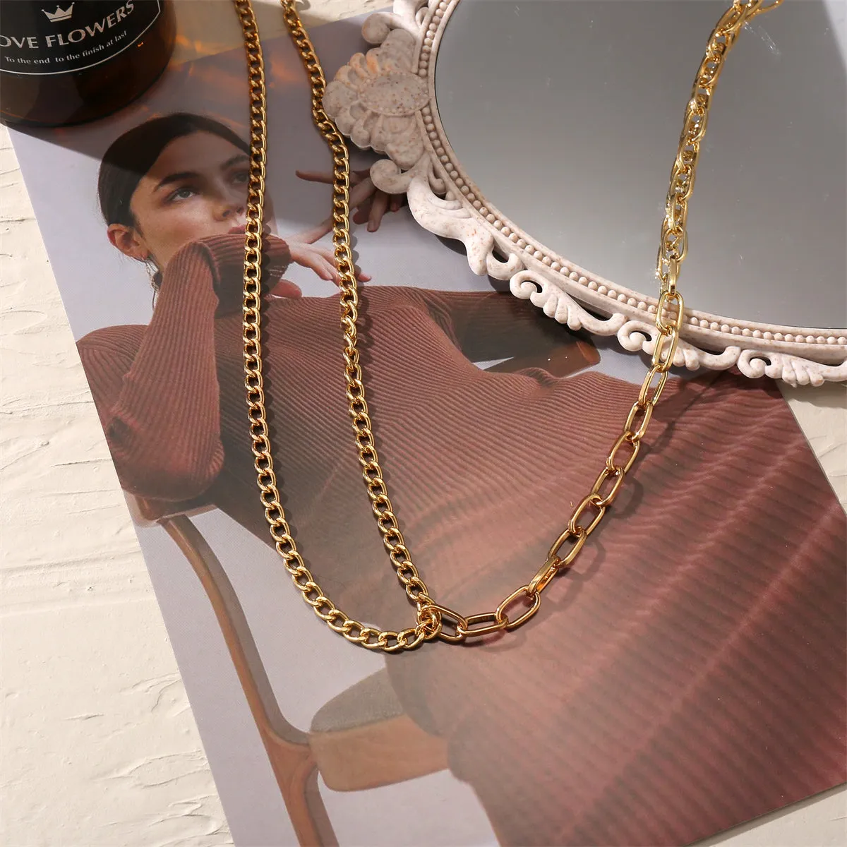 18K Gold-Plated Contrast Layered Necklace