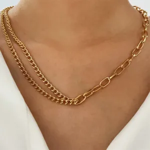 18K Gold-Plated Contrast Layered Necklace