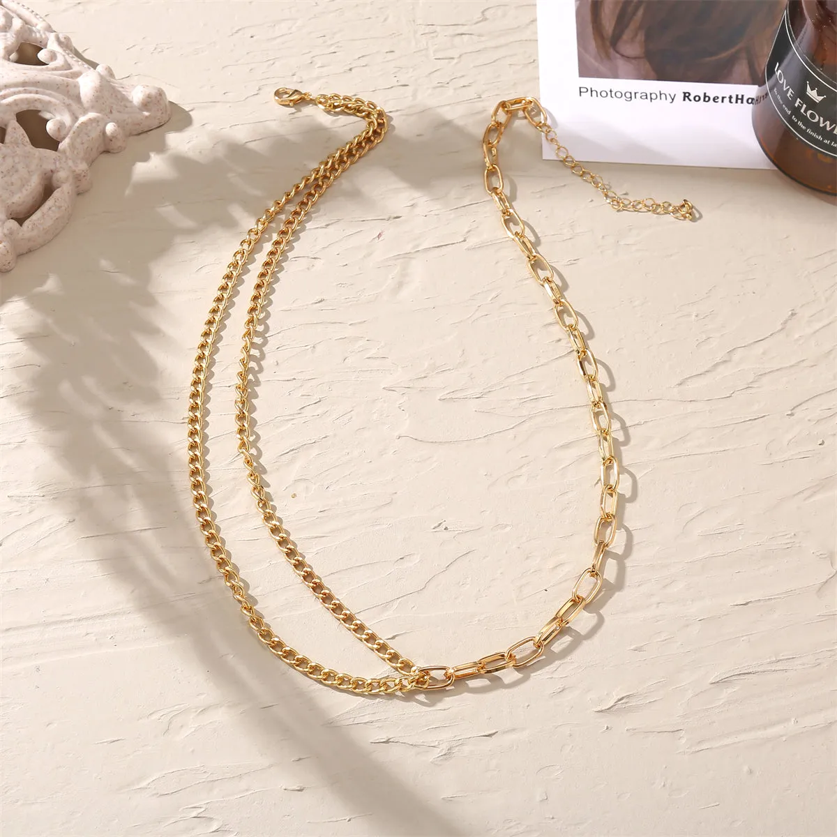 18K Gold-Plated Contrast Layered Necklace