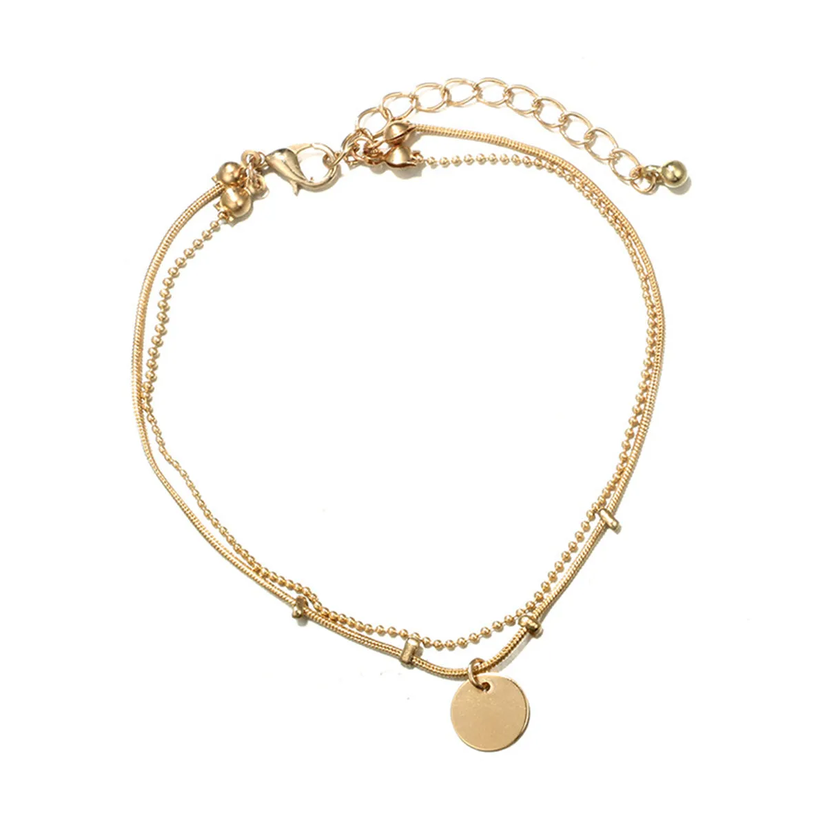 18K Gold-Plated Disc Charm Layered Anklet