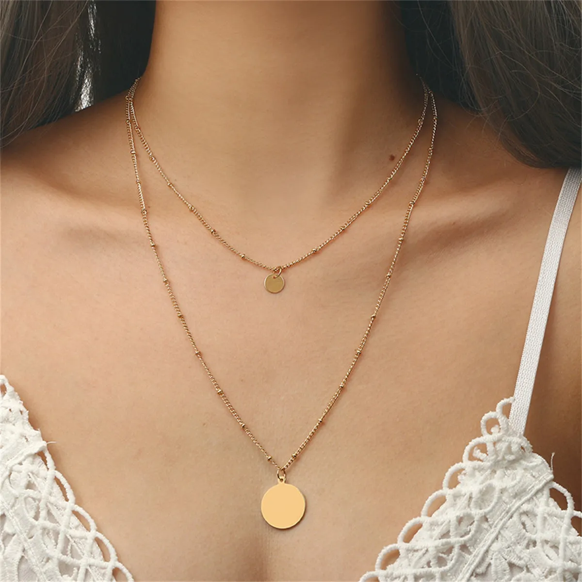 18K Gold-Plated Disc Layered Necklace
