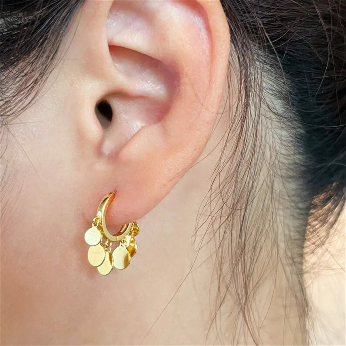 18K Gold-Plated Disc Tassel Huggie Earrings