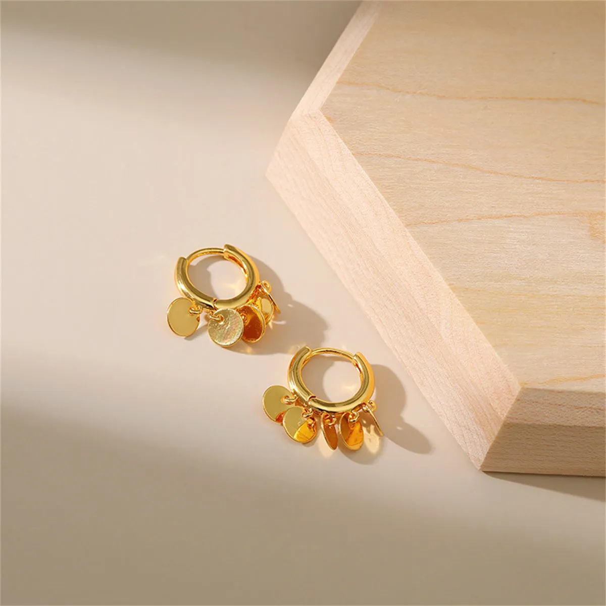 18K Gold-Plated Disc Tassel Huggie Earrings