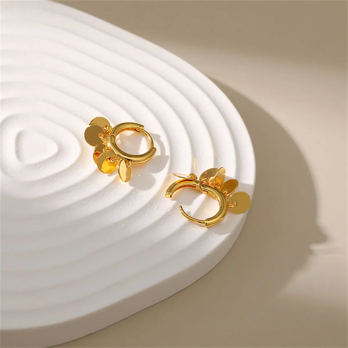 18K Gold-Plated Disc Tassel Huggie Earrings