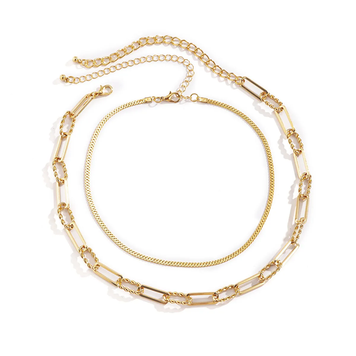 18K Gold-Plated Herringbone Cable Chain Choker Set