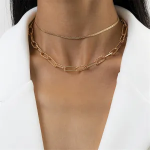 18K Gold-Plated Herringbone Cable Chain Choker Set