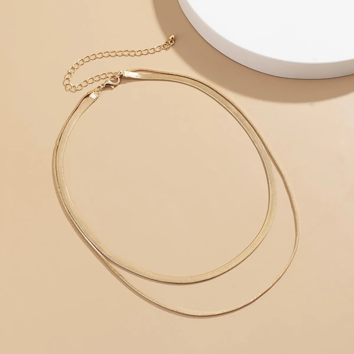 18K Gold-Plated Herringbone Double Layered Choker Necklace