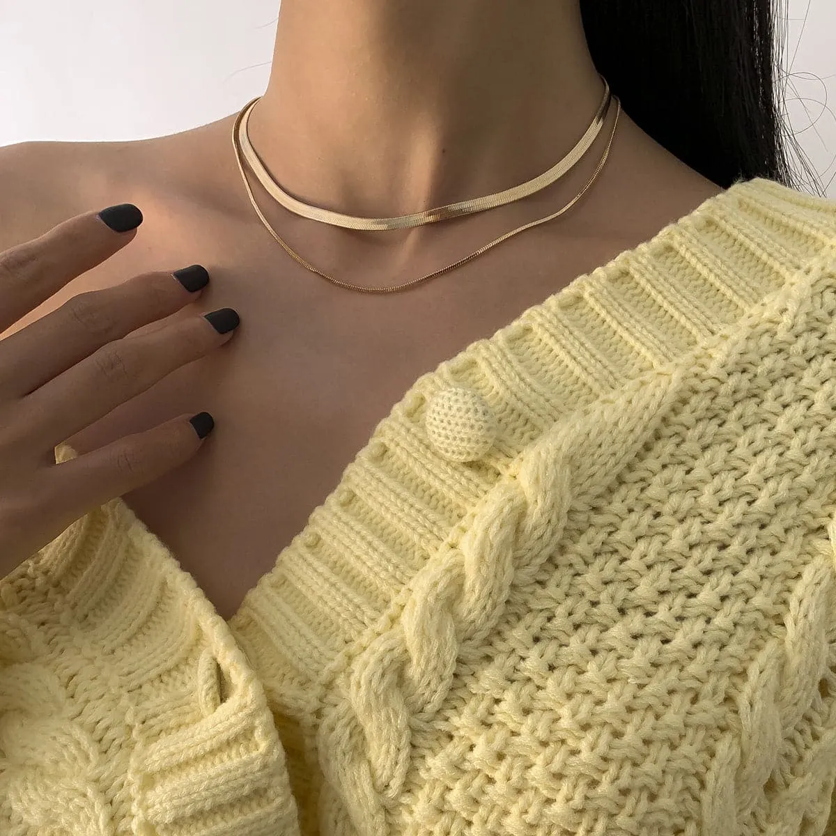 18K Gold-Plated Herringbone Double Layered Choker Necklace