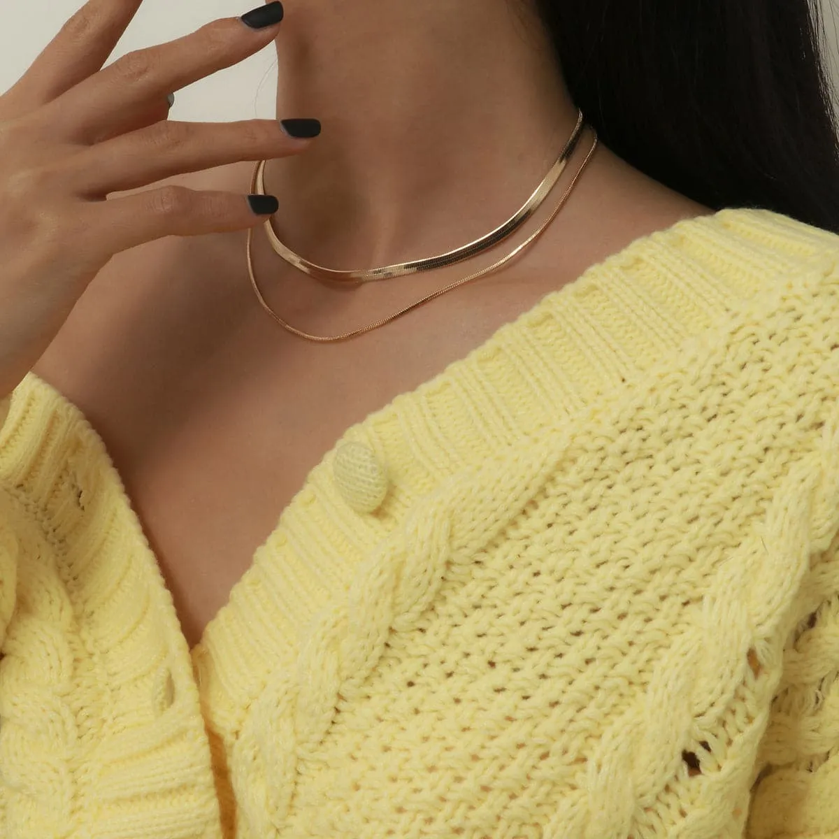 18K Gold-Plated Herringbone Double Layered Choker Necklace