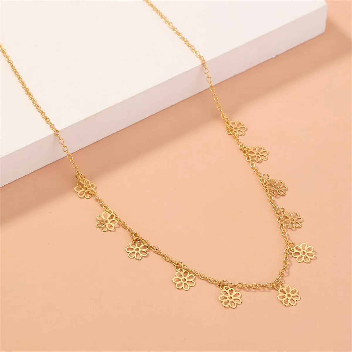 18K Gold-Plated Open Flower Station Necklace
