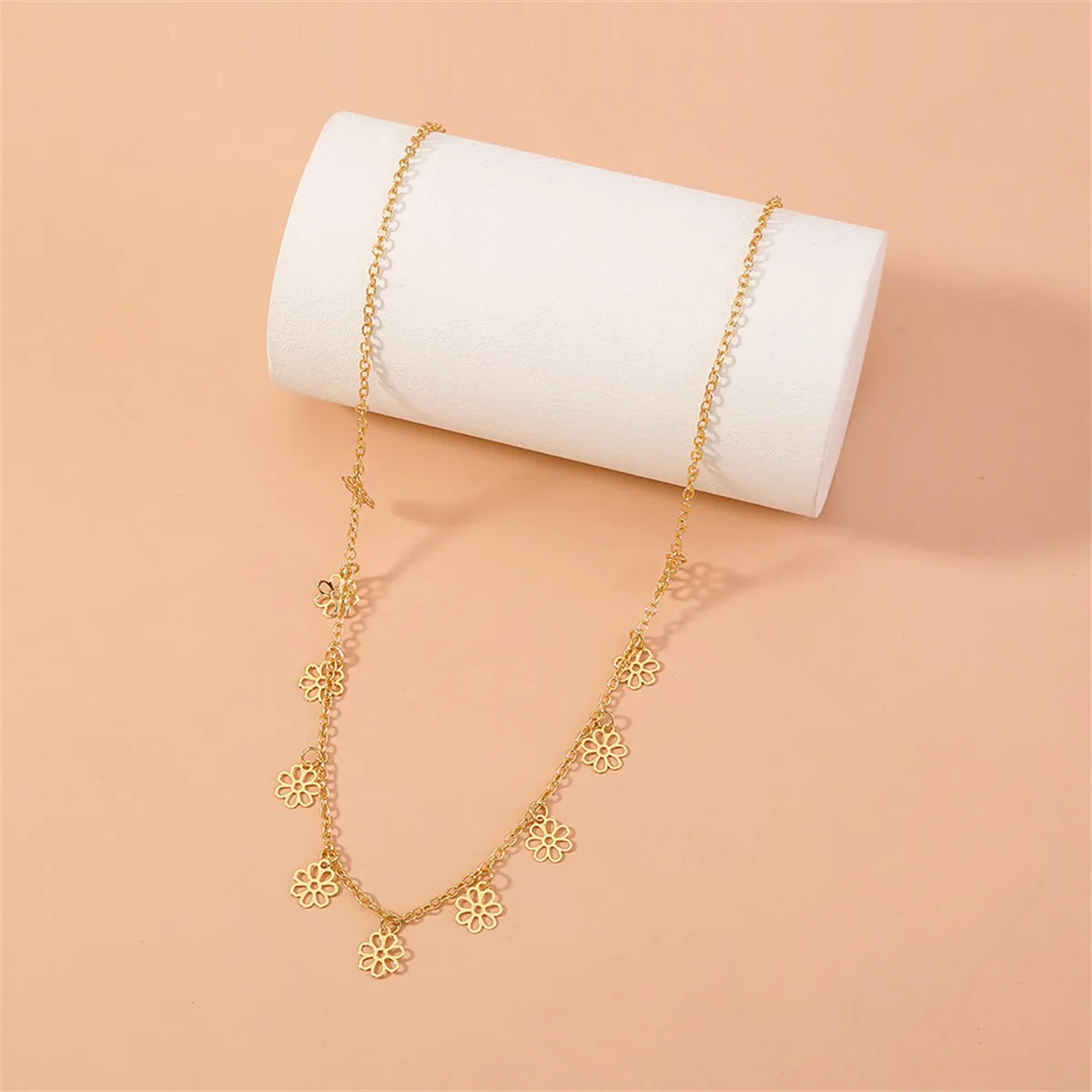 18K Gold-Plated Open Flower Station Necklace